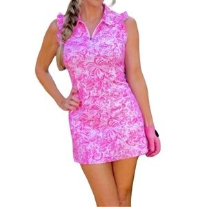 Soneven women’s Hot Pink Floral golf Mini Dress